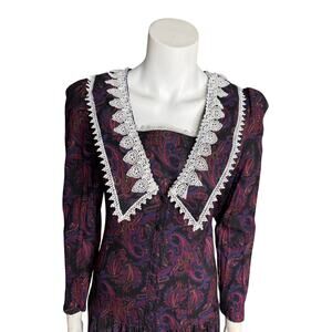 Vintage 80s Jessica McClintok Gunne Sax Prairie Dress 9 Paisley Lace Collar USA